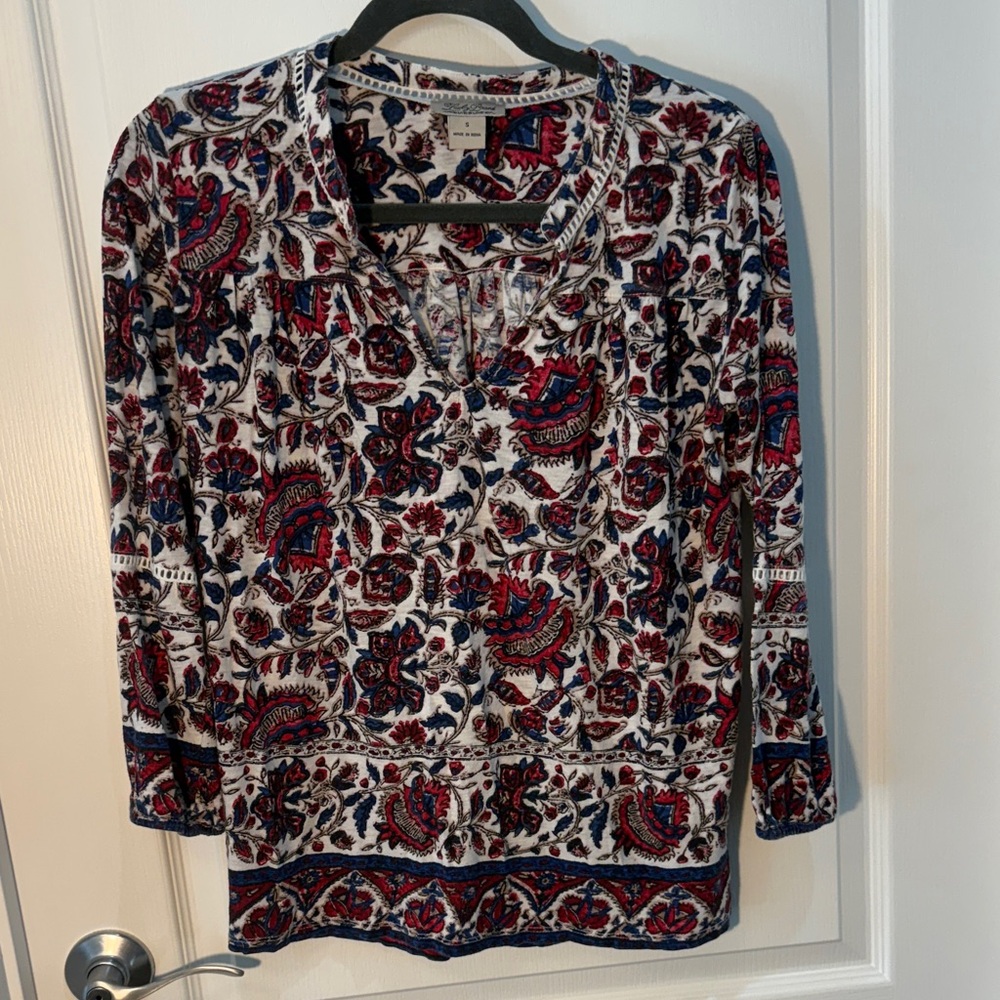 Lucky Brand Women's Floral Blouse - Red and Blue Size S